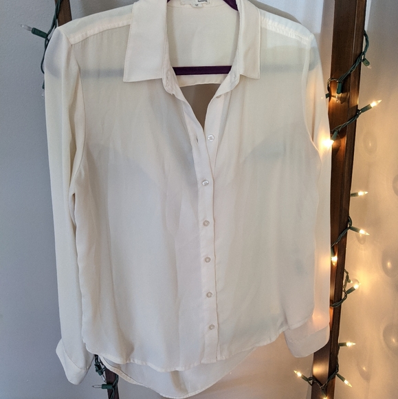 Long Sleeved Open Back Chiffon Button Down Shirt - Picture 2 of 8